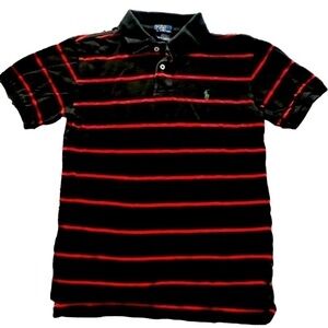 𝅺POLO Ralph Lauren Black With Red Stripes Youth Size 12/14 Golf Shirt, Preloved